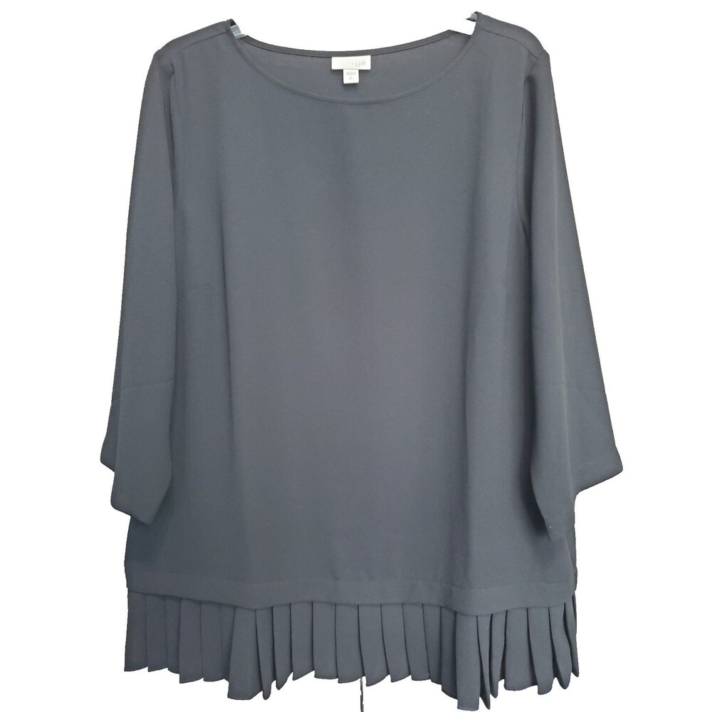 J. Jill Black Pleated Peplum Hem Blouse Size Large Tall